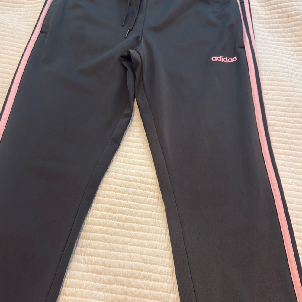 Adidas charcoal grey with pink stripes